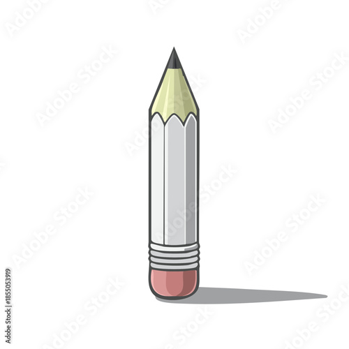 Short pencil illustration with eraser for drawing, writing, sketching and marking in flat color