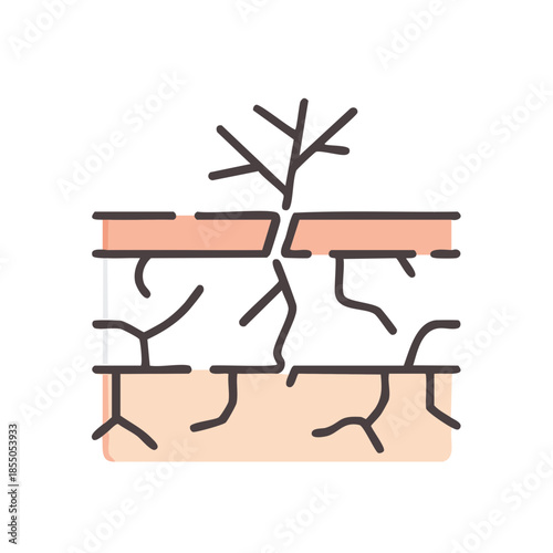 Dry Skin Illustration: Cracked Epidermis and Skin Layer Representation Depicting Dehydration and Moisture Loss