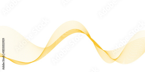 Abstract Flowing Gold Wave Lines on White Background Featuring Smooth Curves, Layered Transparency and Gradient Motion for Elegant Technological, Corporate and Creative Design Use