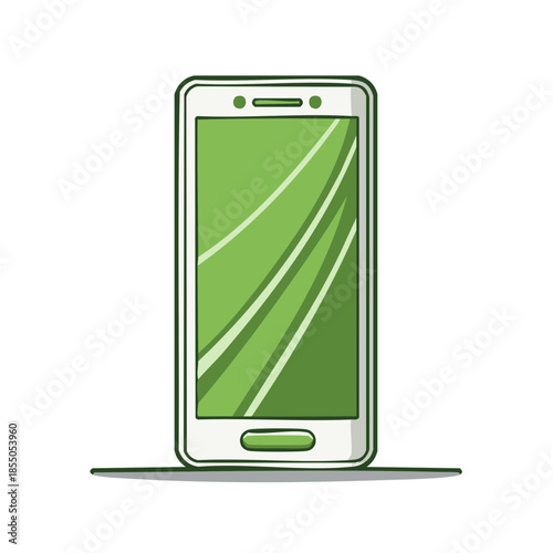 Simple green mobile phone illustration with reflection for apps or website displays and modern communication technologies