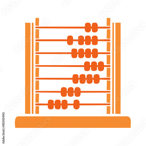 Bright orange Abacus with horizontal rows of beads for mathematical calculations and counting.