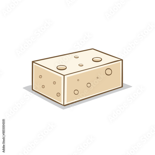 Isometric Tofu Block with Holes Illustration in Muted Brown Tones, Vegetarian Protein Source Food Staple