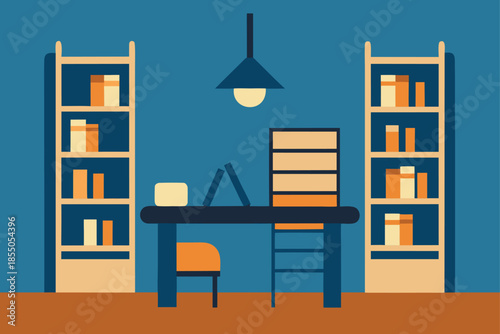 A Spacious Library Office with Ladder Access Shelves