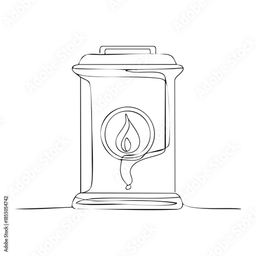 Elegant line art of a vintage oil lantern with flame, minimalist design for decoration and ambiance