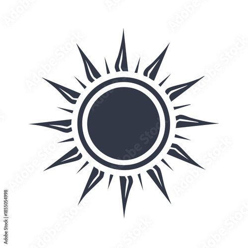 Stylized sun graphic featuring a bold round shape with radiating spikes for design, weather forecasts and astronomical illustrations