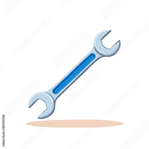 Illustration of a Metal Wrench Tool with Blue Handle for Repair or Construction Work