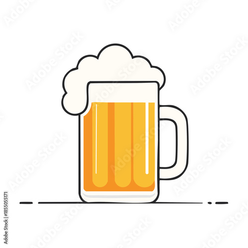 Glass of Refreshing Beer with Frothy Head  Mug Filled with Golden Lager or Ale Drink Illustration