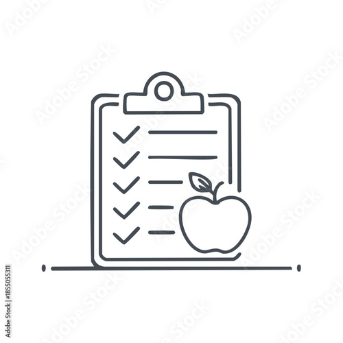 Diet Plan Checklist with Apple Icon Line Art Illustration for Nutrition Health