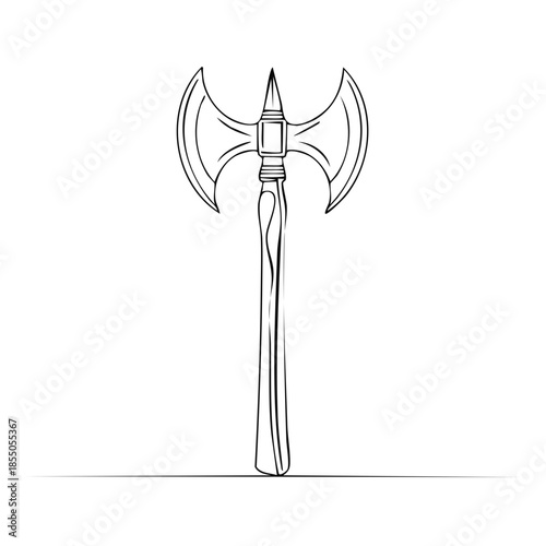 Line Art Illustration of a Medieval Double Headed Axe, Battle Ready and Sharpened