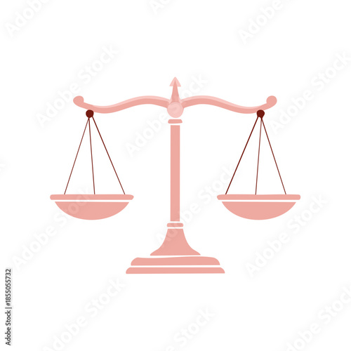Rose Gold Scales of Justice Illustration: Balancing Legal Fairness and Impartiality with Weight Measurement in Equilibrium