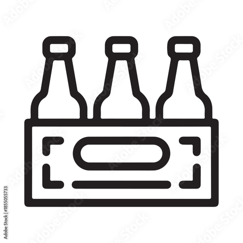 A simple black and white illustration of a six pack of beer bottles
