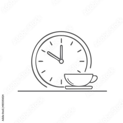Outline Clock with Tea Cup Representing Break Time Schedule and Daily Routine