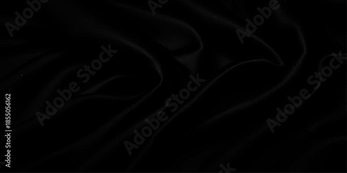 Elegant Luxurious Black Satin Silk Fabric with Smooth Wavy Curves, Flowing Folds, and Soft Highlights Forming a Premium Abstract Textile Background
