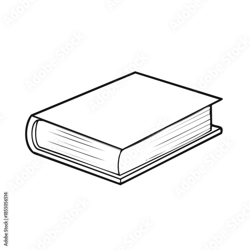 Closed Book Illustration with Simple Black Outline: Educational Resource Material or Reading Hobby Concept