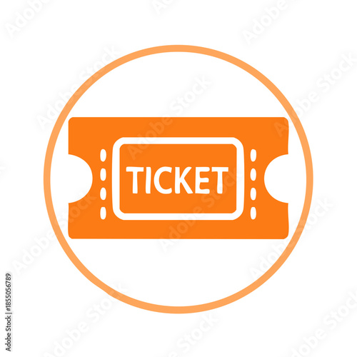 Bright Orange Ticket Icon Encapsulated in a Circle Symbolizing Event Access or Admission