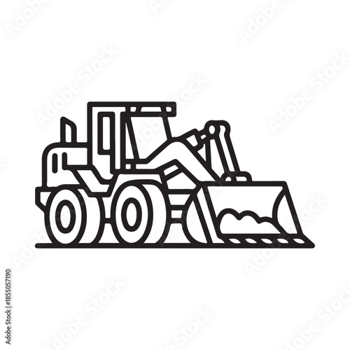 Simple line drawing of a front end loader construction vehicle illustration
