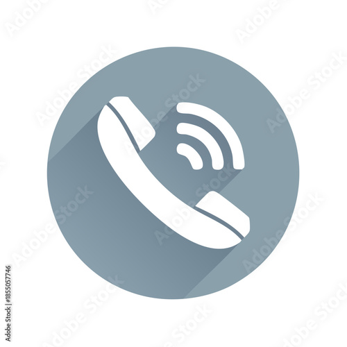 Telephone Handset Icon with Communication Signal on Round Background