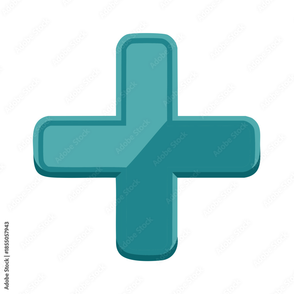 Obraz premium Simple aqua green plus sign design with rounded edges and a blue shadowed outline