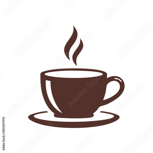 Stylized illustration of hot drink in coffee cup and saucer with rising steam, ideal for menu design