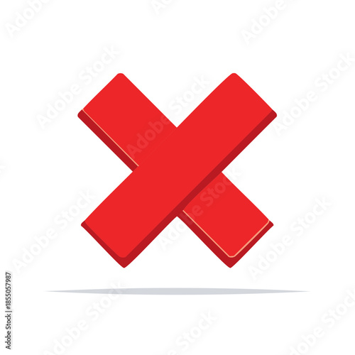 Red cross mark symbol. Wrong, error, negative, delete. Cancel, reject, deny sign, disapproval, fault, failure and decline.