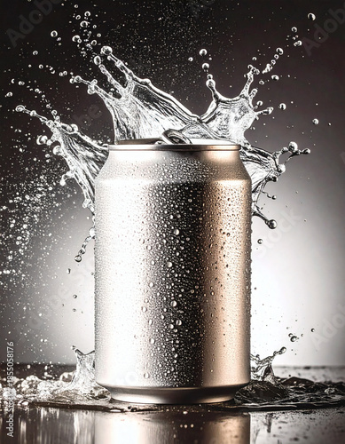 Generic Aluminum Beverage Can Splashing Water for Drink Advertising