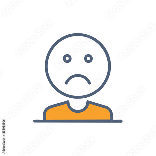 Sad Person Outline Icon Illustration. Depressed Avatar, Unhappy, Negative Emotion