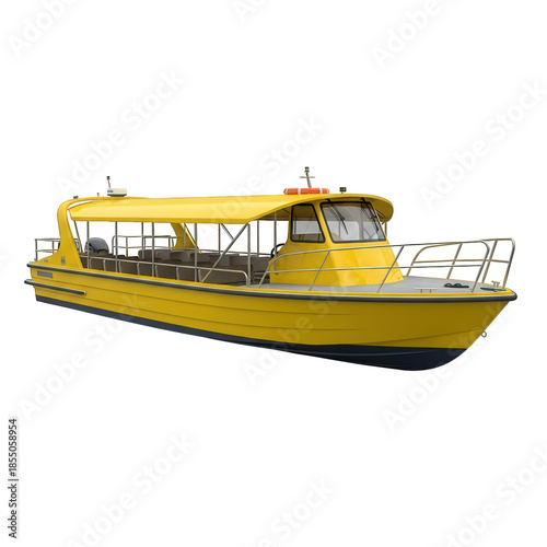 Yellow passenger boat isolated on transparent background