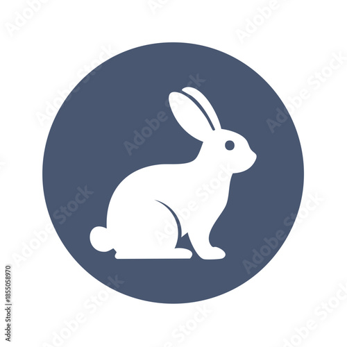 Rabbit Icon on a Circle, White Bunny Silhouette, Easter Animal Graphic Element