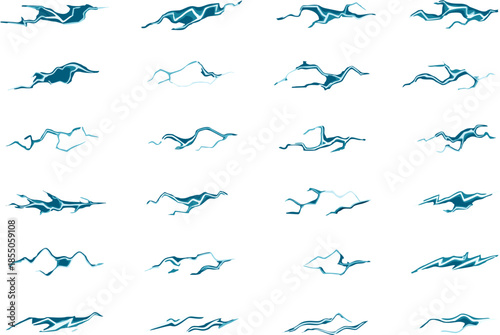 Cartoon lightning animation vector set with thunder bolt frames, blue electric strike effects, comic thunder hits, and shining flash icons for games, UI, and action design.