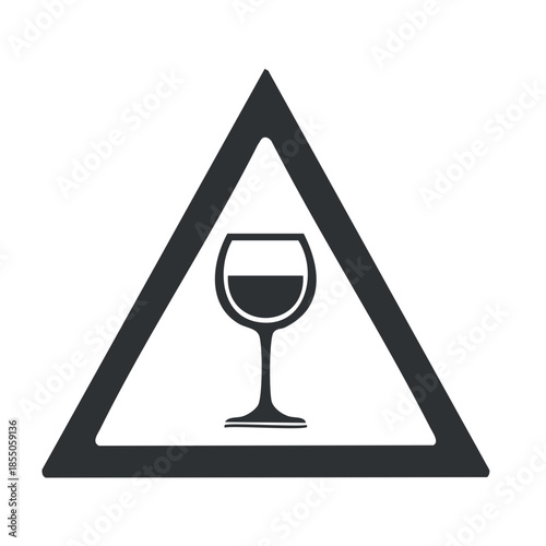 Wine glass symbol contained within a triangular warning sign representing potential alcohol risk and hazard