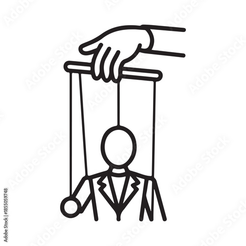 A simple line drawing depicting a hand controlling a marionette figure