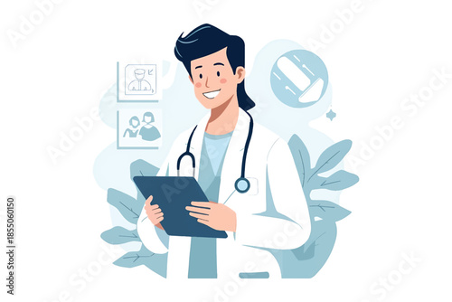 Male Doctor Holding Clipboard Medical Healthcare Flat Vector Illustration