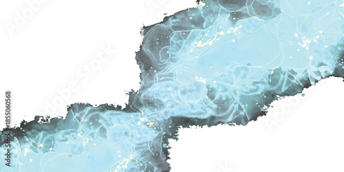 Abstract magical blue energy stream flowing across a white background with dark edges