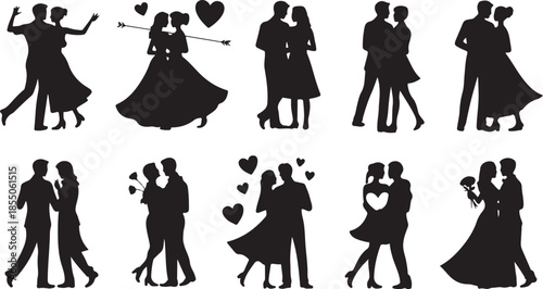 Romantic dancing couples' silhouettes collection