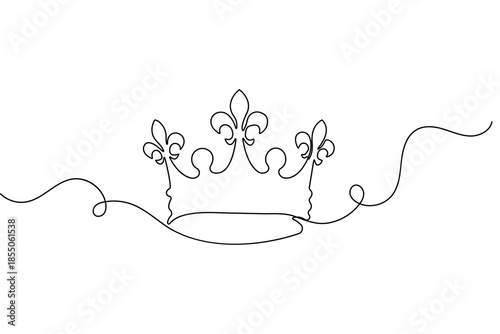 Luxury crown continuous one line art modern outline vector illustration isolated