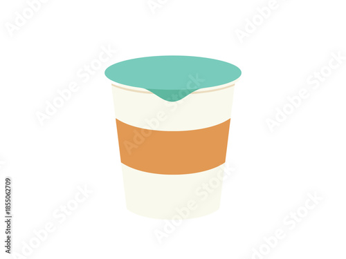 Single cream container with teal lid and orange wrapper isolated on white background