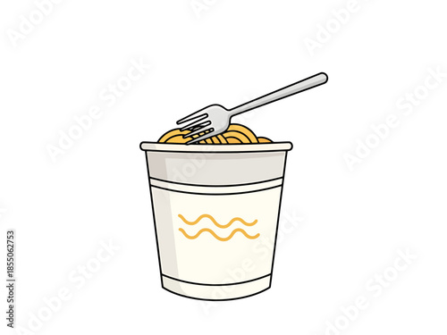 Instant Noodle Cup with Fork and Spaghetti Meal