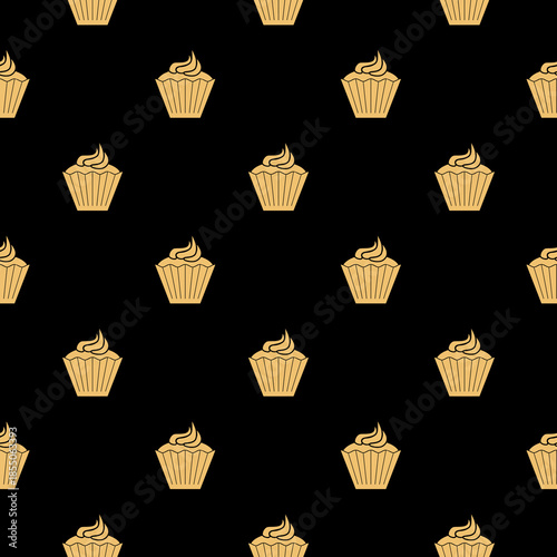 Simple cupcake flat seamless pattern isolated on black background