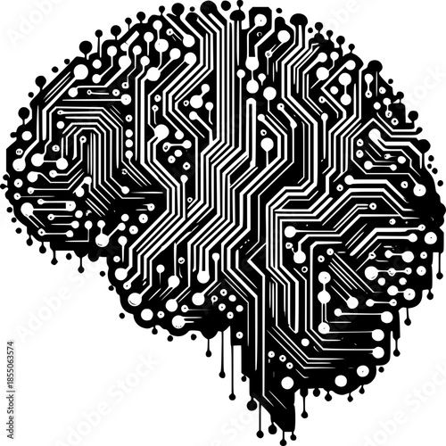 Digital Brain: A sophisticated representation of a human brain, constructed with intricate circuits and pathways. It symbolizes the complex interplay of data and intelligence within the mind.