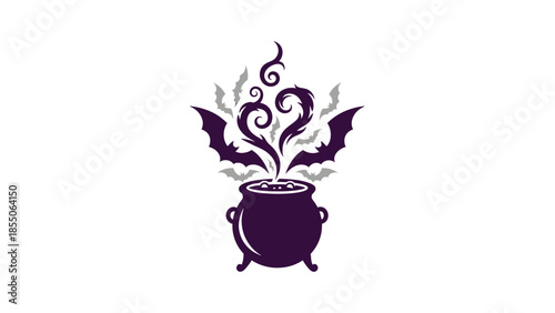 Halloween Witch Cauldron with Bats and Swirling Smoke