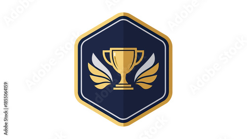 Golden Trophy Emblem with Wings, Award Badge Icon, Victory Symbol, Achievement Concept