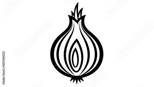 Stylized Onion Icon - Black and White Graphic