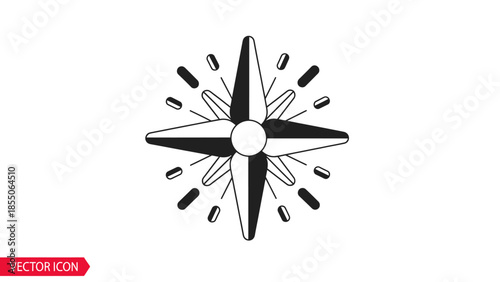 Black and White Compass Rose Vector Icon