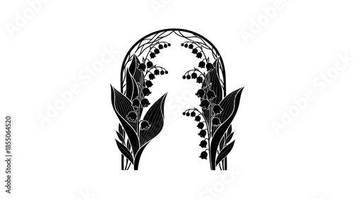 Art Nouveau Lily of the Valley Archway Floral Silhouette