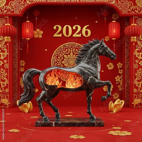 Year of the Fire Horse 2026 luxury zodiac horse statue with fiery core