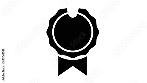 Black Award Ribbon Icon, Seal of Approval, Excellence Stamp, Success Symbol