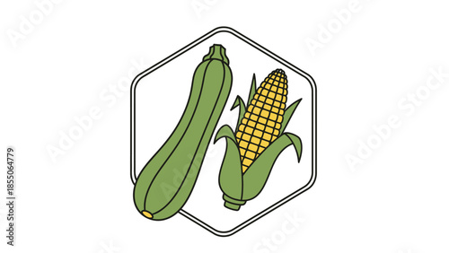 Zucchini and Corn Vegetable Icon Illustration