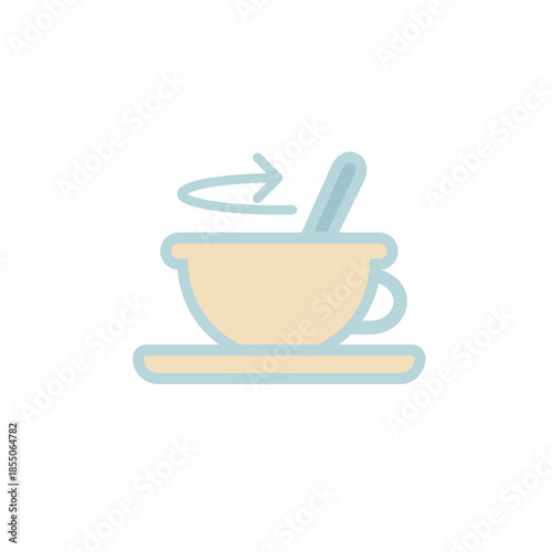 Simple pastel line icon of cup with stirring spoon and rotation arrow