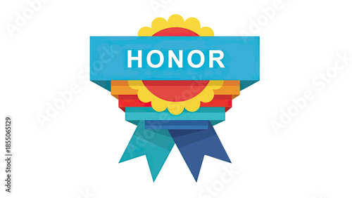 Award Ribbon with "HONOR" text, Vector Badge, Medal, Achievement, Recognition, Success