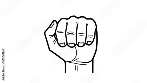 Fist Hand Gesture, Black and White Line Art, Symbol of Strength and Determination